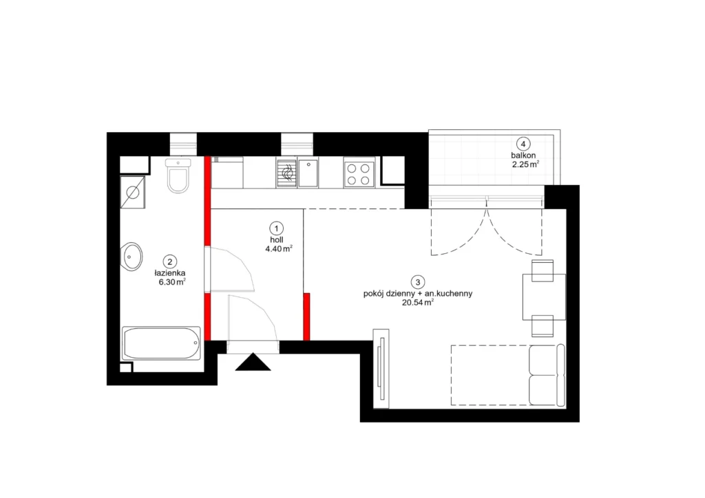 Studio 31 m² z balkonem — II piętro, klatka II