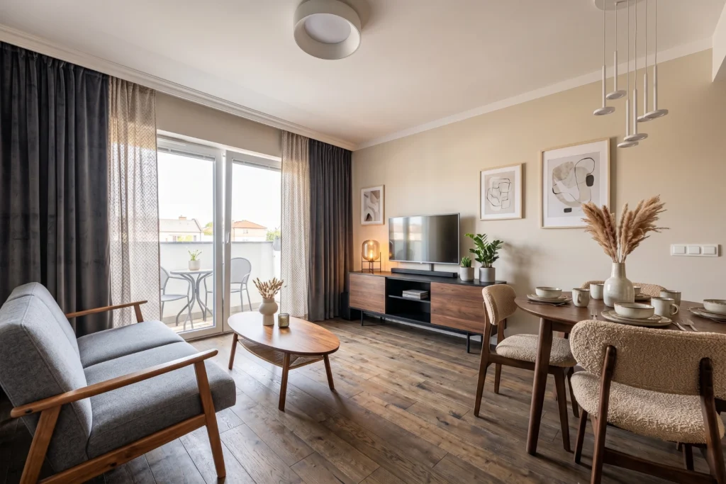 Zielone Osiedla salon z balkonem i jadalnia — Sulejówek